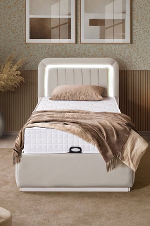 Demonte Baza Seti, Valens Ledli Tek Kişilik Baza Başlık Seti - İkili Set, Bej - 100x200 cm