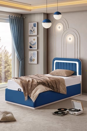 Demonte Baza Seti, Valens Ledli Tek Kişilik Baza Başlık Seti - İkili Set, Mavi - 100x200 cm