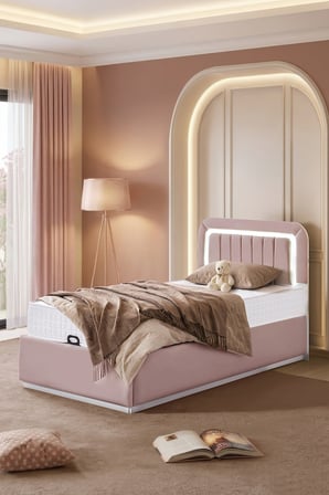 Demonte Baza Seti, Valens Ledli Tek Kişilik Baza Başlık Seti - İkili Set, Pembe - 100x200 cm