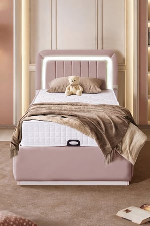 Demonte Baza Seti, Valens Ledli Tek Kişilik Baza Başlık Seti - İkili Set, Pembe - 100x200 cm