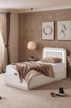 Demonte Baza Seti, Valens Ledli Tek Kişilik Baza Başlık Seti - İkili Set, Krem - 100x200 cm