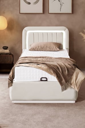 Demonte Baza Seti, Valens Ledli Tek Kişilik Baza Başlık Seti - İkili Set, Krem - 100x200 cm