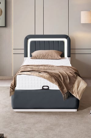 Demonte Baza Seti, Valens Ledli Tek Kişilik Baza Başlık Seti - İkili Set, Antrasit - 100x200 cm