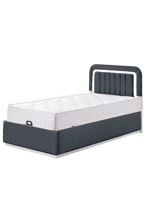 Demonte Baza Seti, Valens Ledli Tek Kişilik Baza Başlık Seti - İkili Set, Antrasit - 100x200 cm