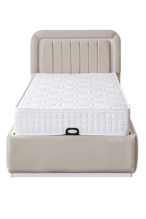 Demonte Baza Seti, Valens Ledli Tek Kişilik Baza Başlık Maxi Yatak Seti, Bej - 100x200 cm