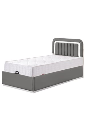 Demonte Baza Seti, Valens Ledli Tek Kişilik Baza Başlık Maxi Yatak Seti, Gri - 100x200 cm