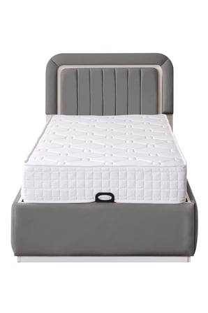 Demonte Baza Seti, Valens Ledli Tek Kişilik Baza Başlık Maxi Yatak Seti, Gri - 100x200 cm