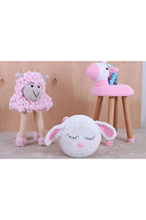 Reyo Hayvan Figürlü Ahşap Amigurumi Çocuk Taburesi Tavşan