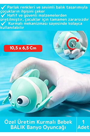 Premium Uzun Ömürlü Hafif Kurmalı Eğlenceli Renkli Yüzen Balık Bebek Çocuk Banyo Su Oyuncağı 1 Adet