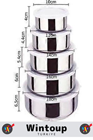 Premium Yüksek Kaliteli İç İçe Geçirilebilir Paslanmaz Çelik Yemek Saklama Kabı Seti 5 Farklı Boyut