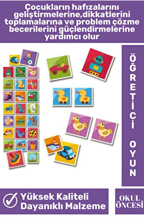 Preschool Eğitici Öğretici Zeka Hafıza Geliştirici Okul Öncesi Eğlenceli EŞLEŞTİRME HAFIZA OYUNU