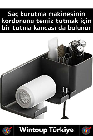 Özel Yüksek Kaliteli Montaj Gerektirmez Yapışkanlı Banyo Yatak Odası Kuaför Fön Makinesi Organizer