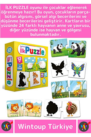 Premium Çocuk Zeka El Göz Koordinasyonu Geliştirici Eğitici Öğretici Eğlenceli 48 Parça İLK PUZZLE