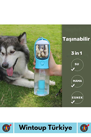 Premium Yüksek Kaliteli Ergonomik Portable Yürüyüş Seyahat Taşınabilir Köpek Su Mama Matarası 350 Ml