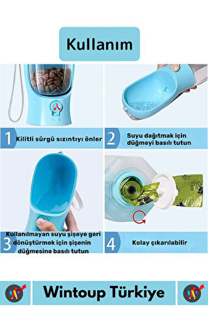 Premium Yüksek Kaliteli Ergonomik Portable Yürüyüş Seyahat Taşınabilir Köpek Su Mama Matarası 350 Ml