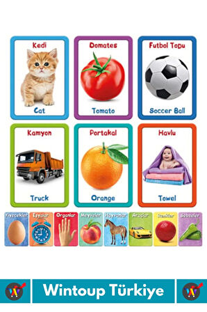 Özel Üretim Çocuk Hafıza Zeka Koordinasyon Geliştirici Eğitici İngilizce Türkçe İlk 100 Sözcük Kart