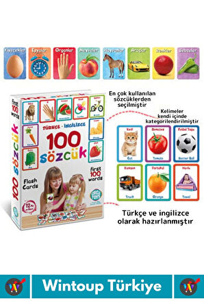 Özel Üretim Çocuk Hafıza Zeka Koordinasyon Geliştirici Eğitici İngilizce Türkçe İlk 100 Sözcük Kart