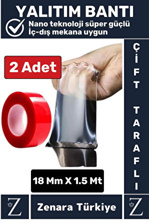 Premium Nano Teknoloji Güçlü Tamir Cam İç Dış Mekan Montaj Çift Taraflı Şeffaf Bant 1.5 Mt X 2 Adet