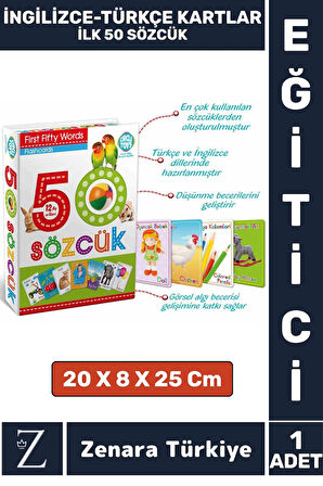 Çocuk Eğitici Zeka Geliştiren Yabancı Dil Öğretici Eğlenceli İNGİLİZCE TÜRKÇE KARTLAR- İLK 50 SÖZCÜK