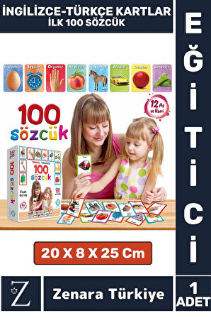 Çocuk Eğitici Zeka Geliştiren Yabancı Dil Öğreten Eğlenceli İNGİLİZCE TÜRKÇE KARTLAR- İLK 100 SÖZCÜK