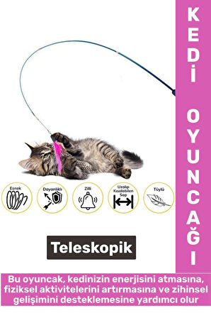 Evcil Hayvan Pet Zihinsel Fiziksel Gelişim İlgi Çeken Eğlenceli Teleskopik Zilli Tüylü Kedi Oyuncağı