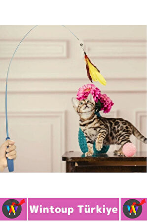 Evcil Hayvan Pet Zihinsel Fiziksel Gelişim İlgi Çeken Eğlenceli Teleskopik Zilli Tüylü Kedi Oyuncağı