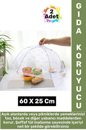 Kamp Piknik Outdoor Rüzgar Toz Sinek Böcek Koruyucu Katlanabilir Tül Yemek Koruma Şemsiyesi 2 Adet