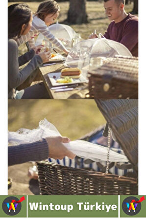 Kamp Piknik Outdoor Rüzgar Toz Sinek Böcek Koruyucu Katlanabilir Tül Yemek Koruma Şemsiyesi 2 Adet