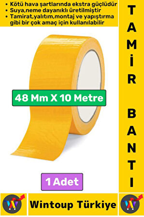 Ultra Güçlü Su Neme Dayanıklı Çok Amaçlı Montaj Onarım İzolasyon Tamir Bantı Sarı 48 Mm x 10 Metre