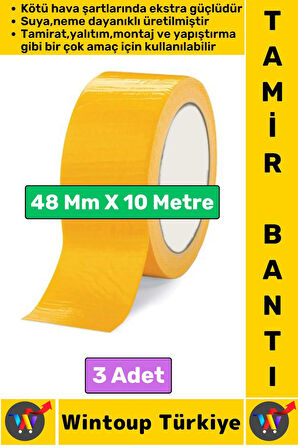 Ultra Güçlü Su Neme Dayanıklı Çok Amaçlı Montaj Onarım İzolasyon Tamir Bantı Sarı 48 Mmx10 Mtr 3 Adt