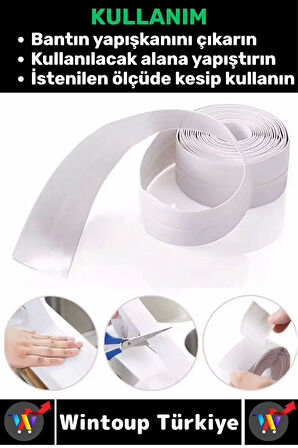 Dayanıklı Lavabo Kenar Küvet Pvc Su Sızdırmaz Yağ Küf Kir Önleyici Yalıtım Bantı 3.2 Metre 3 Adet