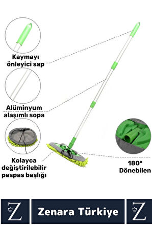 Oto Bakım 180 Derece Dönen Su Emici Tak Çıkar Paspas 2in1 Mikrofiber Uzun Saplı Araba Yıkama Fırçası