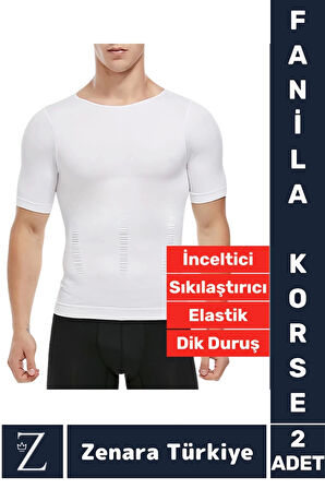 Jinekomasti Dik Duruş Göğüs Göbek Toparlayan Sıkılaştıran Ultra Esnek Erkek Fanila Korse 2 Adet