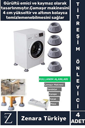 Çamaşır Makinesi Sandalye Kanepe Yatak Mobilya Titreşim Önleyici Sabitleyici Kaydırmaz Ayak 4 Adet