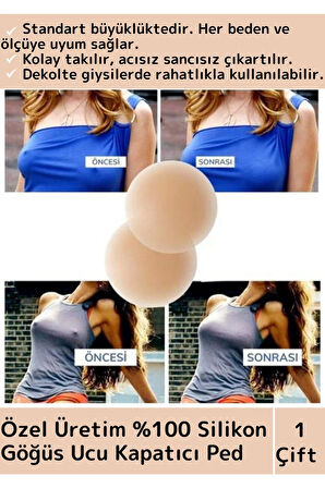 Özel Tasarım Kadın Ten Meme İç Giyim %100 Silikon Göğüs Ucu Kapatan Gizleyen Ped Nipple Pad 7 Cm