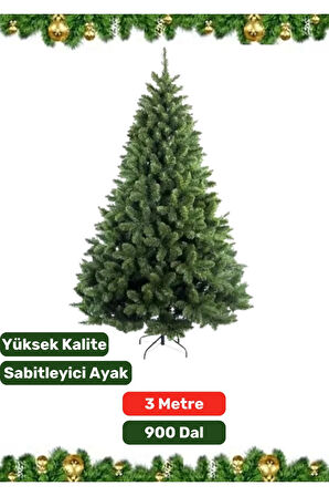 Premium Yüksek Kaliteli Sabitleyici Ayaklı New Year Parti Noel 3 Metre X 900 Dal Yılbaşı Çam Ağacı