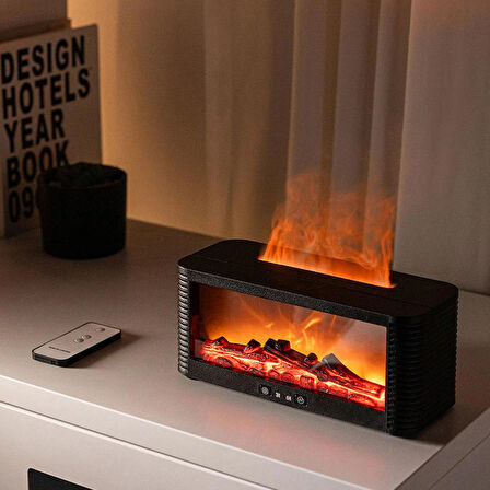 Şömine Görünümlü Aromaterapi Difüzörü – Alev Efektli Renkli LED Işık, Uzaktan Kumandalı, Zaman Ayarlı, Sessiz Buhar Makinesi