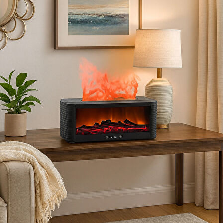 Şömine Görünümlü Aromaterapi Difüzörü – Alev Efektli Renkli LED Işık, Uzaktan Kumandalı, Zaman Ayarlı, Sessiz Buhar Makinesi