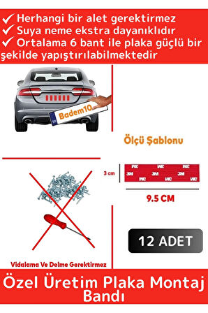 Premium Yağmur Rüzgar Neme Ekstra Güçlü Isıya Dayanıklı 9,5 X 3 Cm Çift Taraflı Plaka Bandı 12 Adet