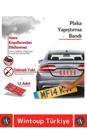 Premium Yağmur Rüzgar Neme Ekstra Güçlü Isıya Dayanıklı 9,5 X 3 Cm Çift Taraflı Plaka Bandı 12 Adet