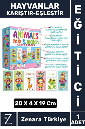 Çocuk Eğitici Zeka Dikkat Yetisi Dil Görsel Zeka Geliştirici Oyun HAYVANLAR KARIŞTIR-EŞLEŞTİR