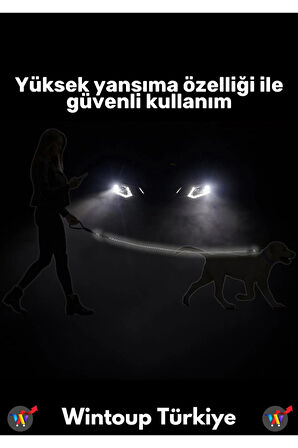 Özel Yüksek Kaliteli Ekstra Kalın Dağcı Dokuma İpli Esnek Yansıtma Reflektörlü Köpek Tasması 130 Cm