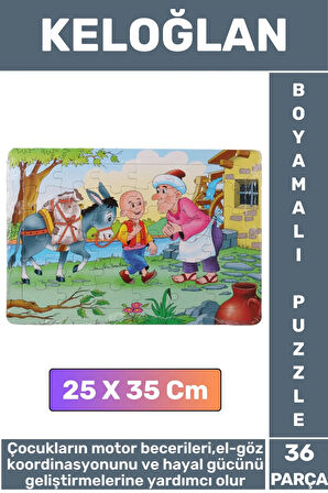 Premium Eğlenceli El Göz Koordinasyonu Motor Becerisi 36 Parça Boyamalı Puzzle KELOĞLAN