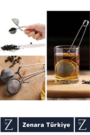 Ergonomik Saplı Çelik İnce Delikli Geniş Kulplu Aromatik Bitki Çayı Demleme Süzgeci