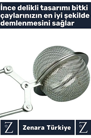 Ergonomik Saplı Çelik İnce Delikli Geniş Kulplu Aromatik Bitki Çayı Demleme Süzgeci
