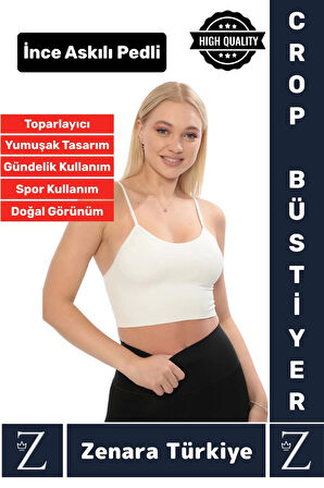 Premium Göğüs Toparlayan Sarkma Önleyen Gündelik Spor Kullanım İnce Askı Pedli Çizgili Crop Büstiyer