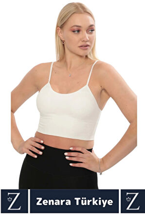 Premium Göğüs Toparlayan Sarkma Önleyen Gündelik Spor Kullanım İnce Askı Pedli Çizgili Crop Büstiyer