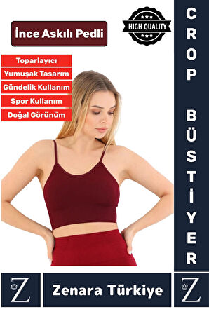 Premium Göğüs Toparlayan Sarkma Önleyen Gündelik Spor Kullanım İnce Askı Pedli Çizgili Crop Büstiyer
