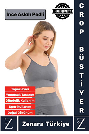 Premium Göğüs Toparlayan Sarkma Önleyen Gündelik Spor Kullanım İnce Askı Pedli Çizgili Crop Büstiyer