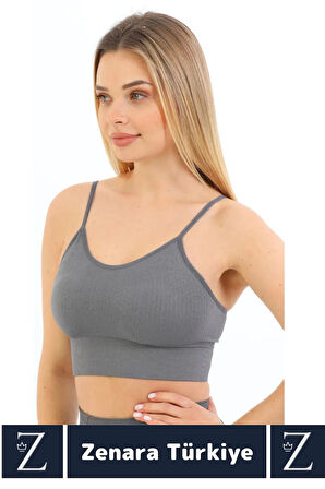 Premium Göğüs Toparlayan Sarkma Önleyen Gündelik Spor Kullanım İnce Askı Pedli Çizgili Crop Büstiyer